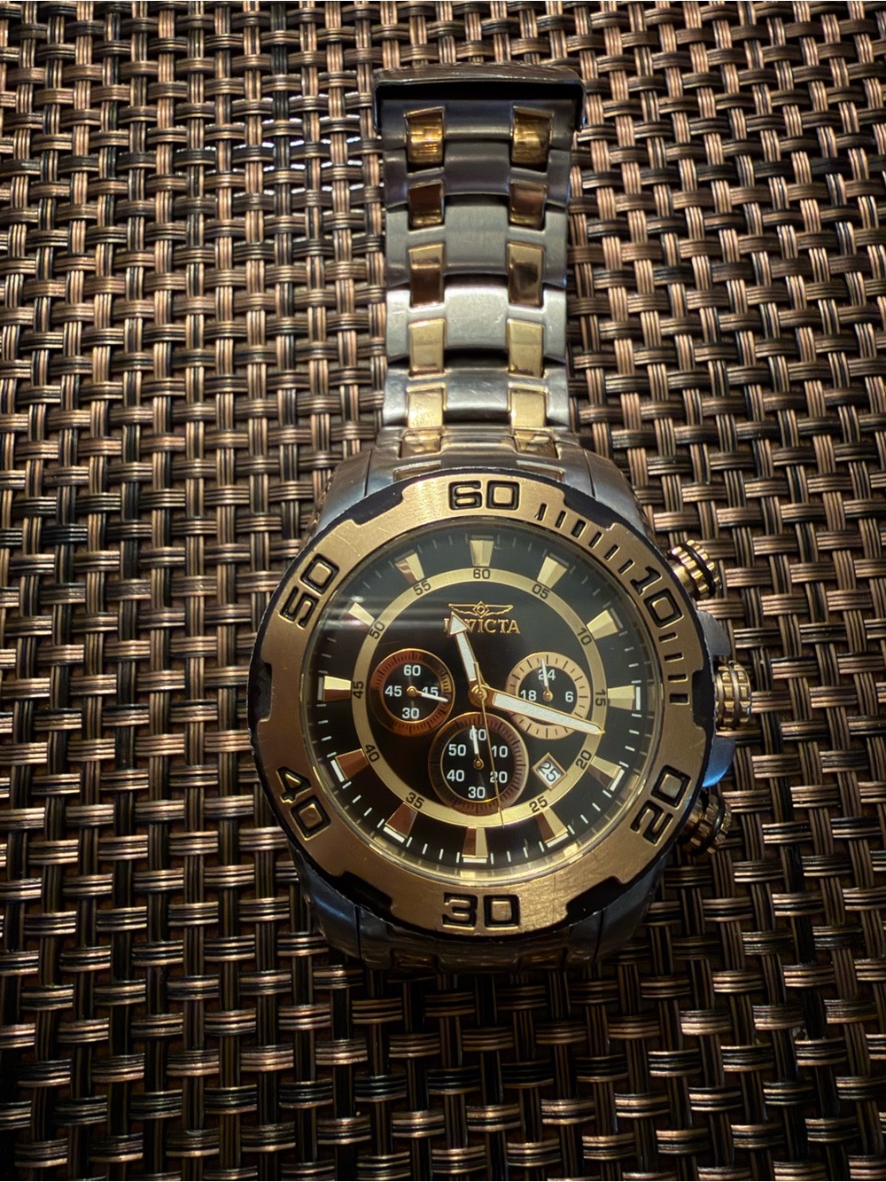 Invicta Two-Tone Black and Gold Chronograph Men's Watch